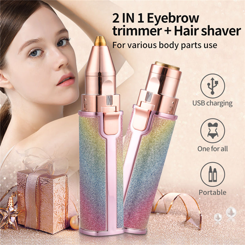 2 in 1 Painless Eyebrow / Facial Hair Remover Machine-Rechargeable Epilator Shaver Body Hair Removal